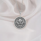 Horus Falcon Protection Pendant Necklaces 925 925 Sterling Silver eagle pendant with spread wings on a chain necklace.