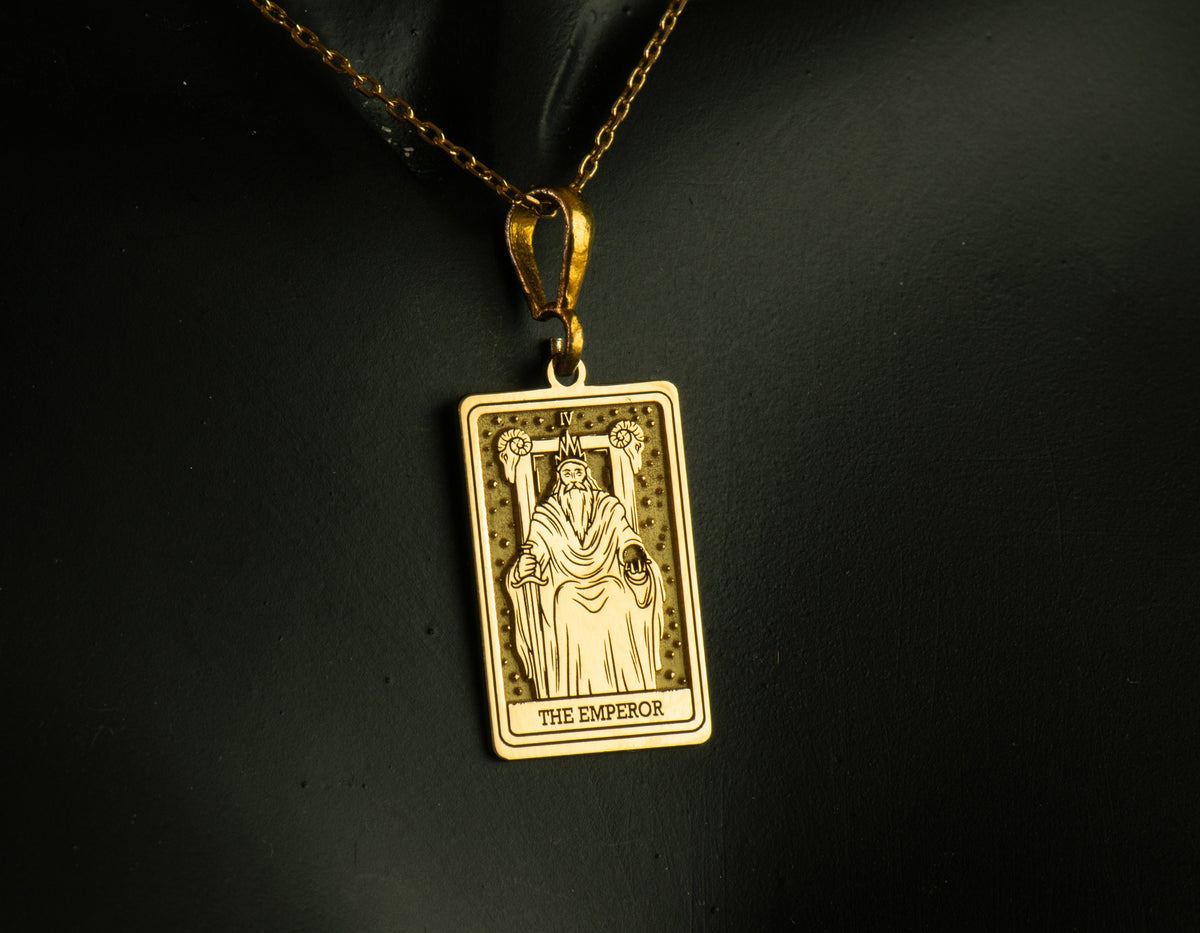 Emperor Tarot Major Arcana Pendant Necklaces 14K 14K Gold Plated engraved portrait of an emperor pendant necklace