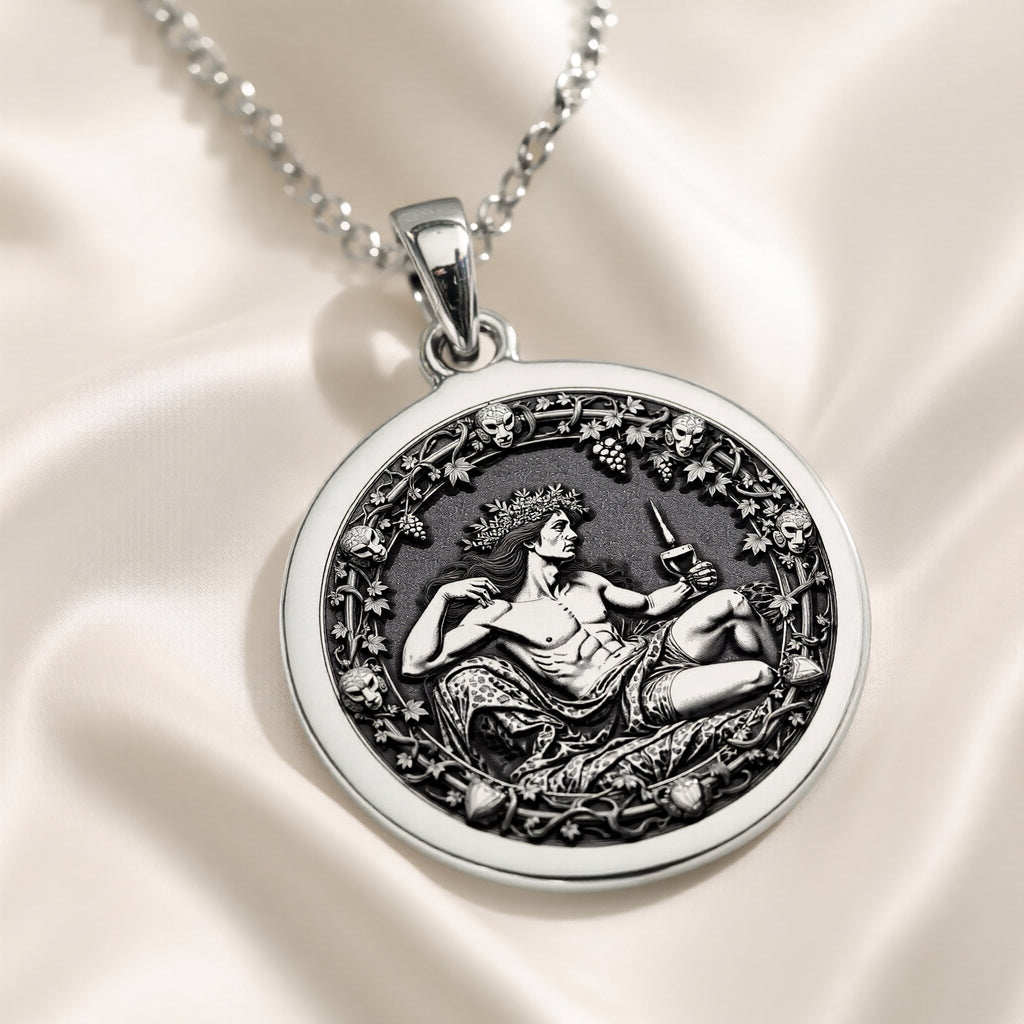 Dionysus Necklace - Greek God of Wine Coin Pendant - 925 Sterling Silver