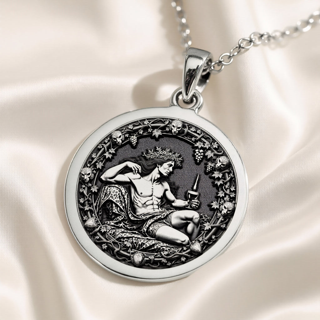 Dionysus Necklace - Greek God of Wine Coin Pendant - 925 Sterling Silver