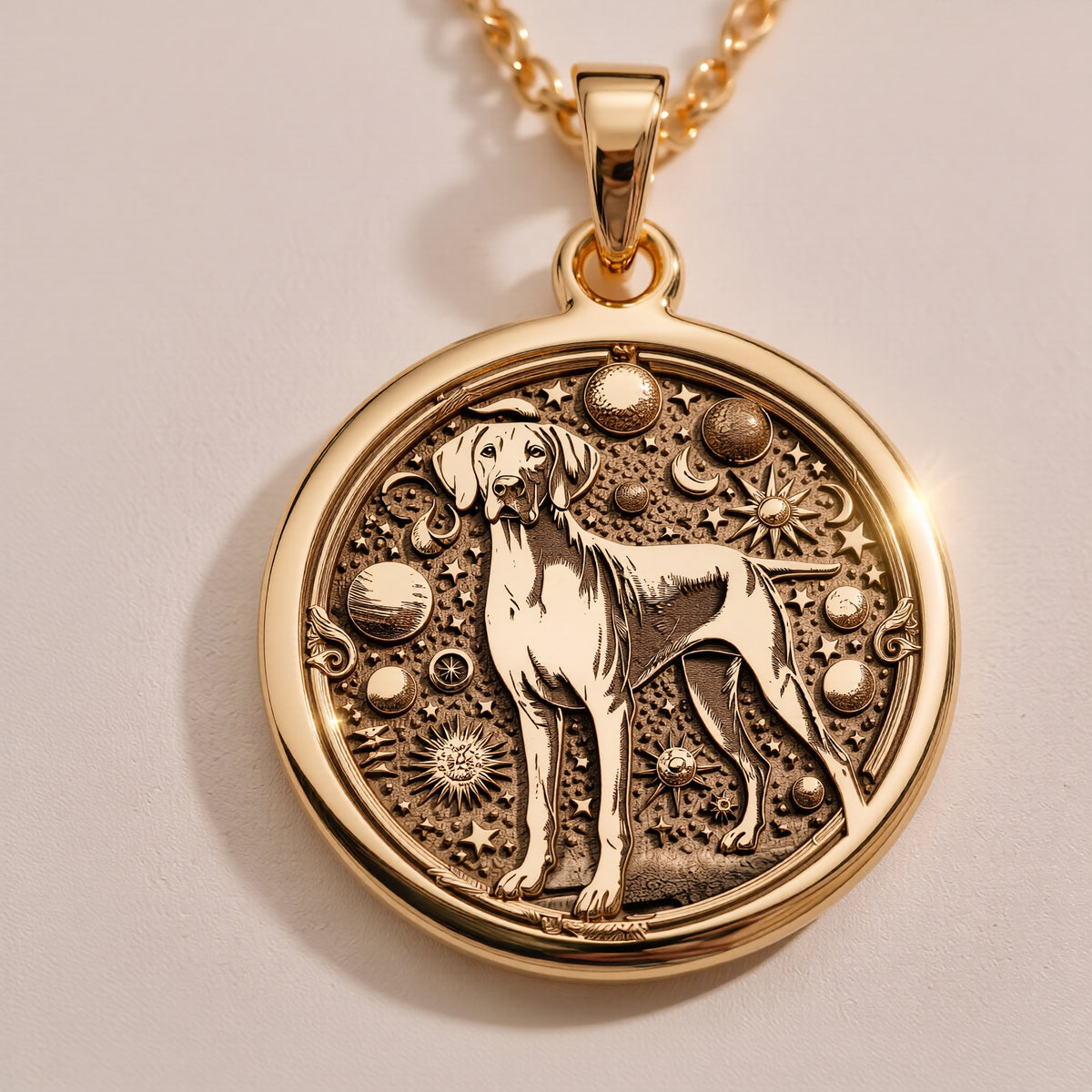 Doberman Dog Cosmic Medallion Necklace - 14K Solid Gold
