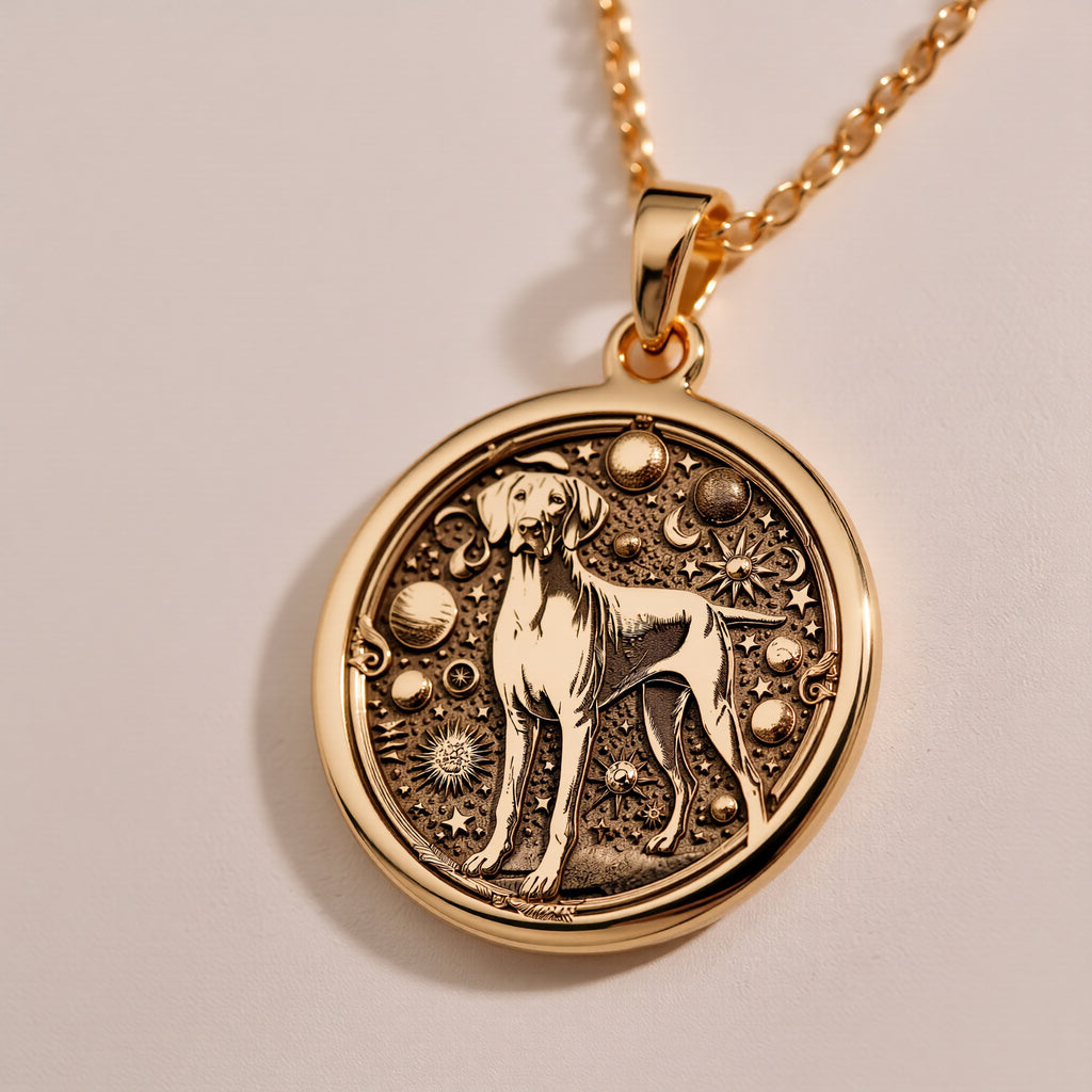 Doberman Dog Cosmic Medallion Necklace - 14K Solid Gold