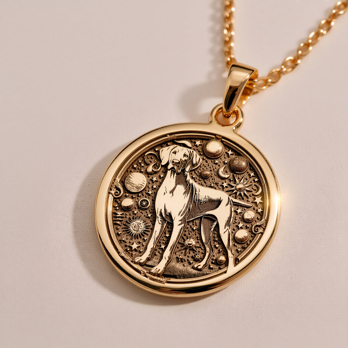 Doberman Dog Cosmic Medallion Necklace - 14K Solid Gold