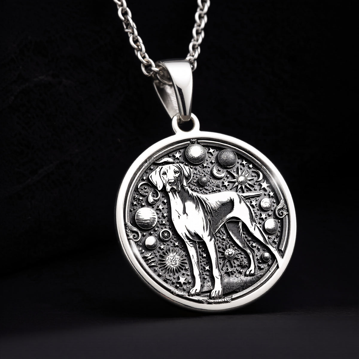 Doberman Dog Cosmic Medallion Necklace - 925 Sterling Silver