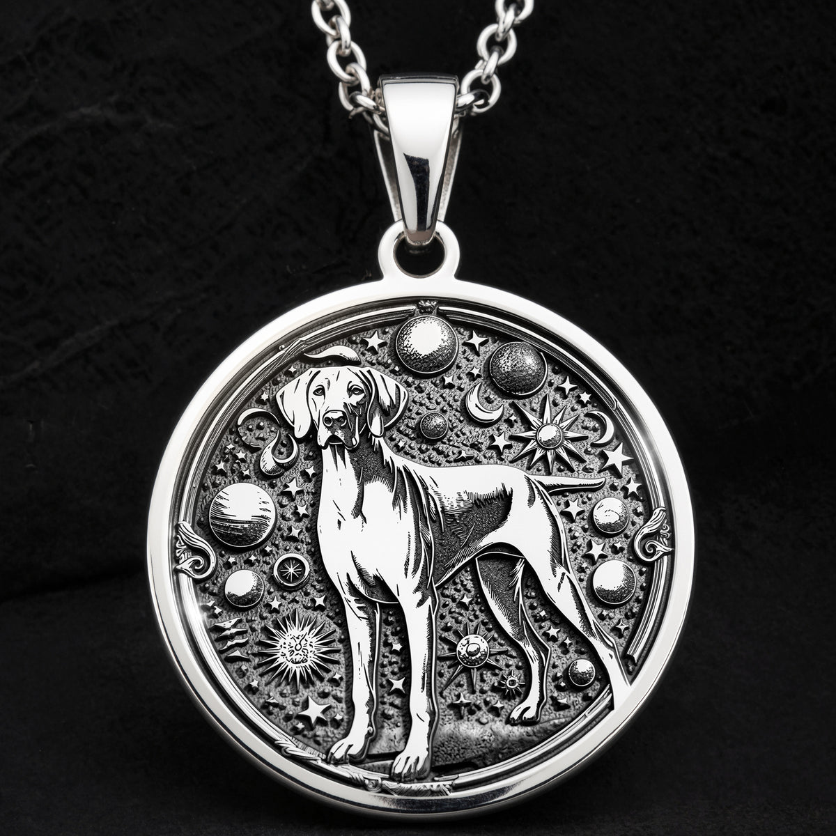 Doberman Dog Cosmic Medallion Necklace - 925 Sterling Silver