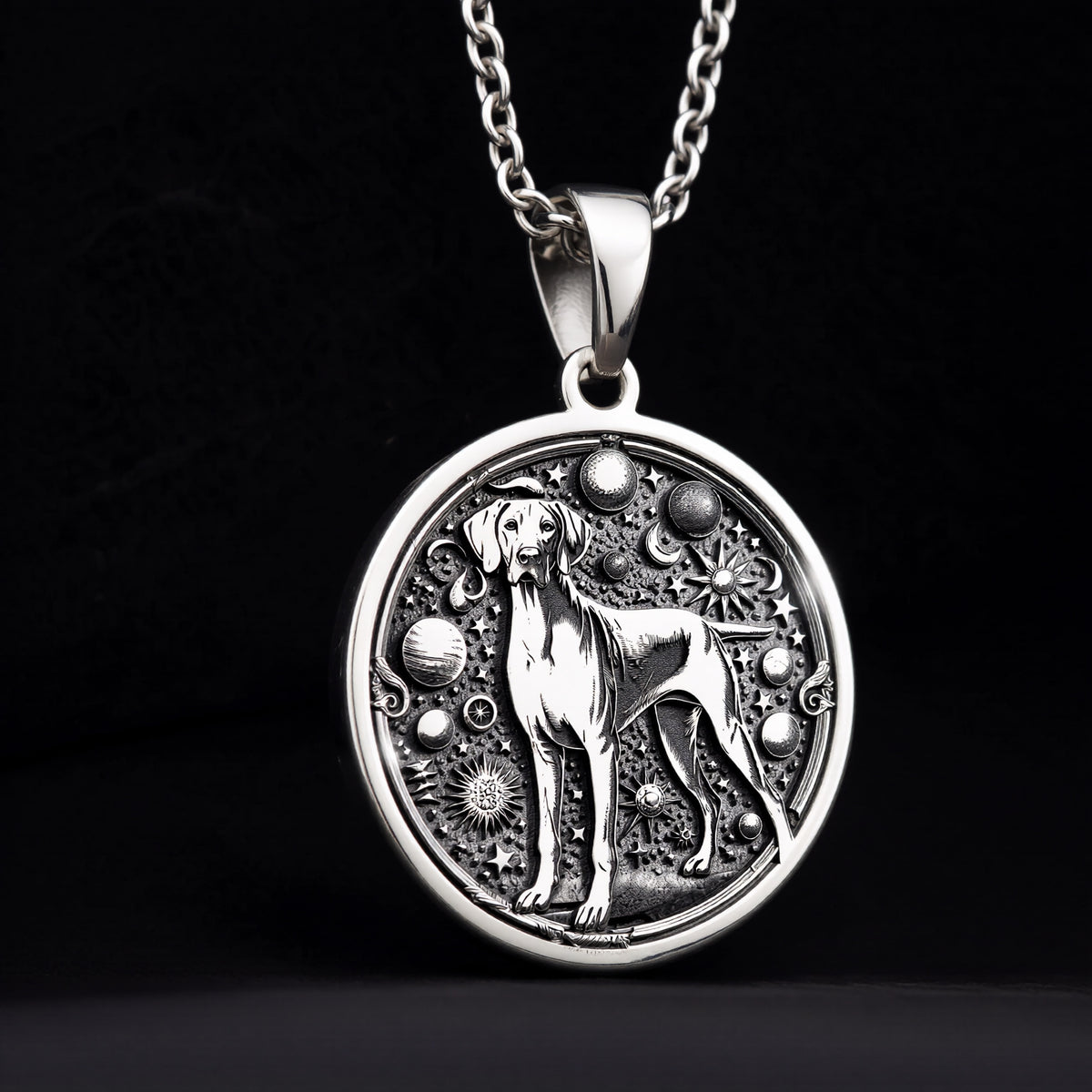 Doberman Dog Cosmic Medallion Necklace - 925 Sterling Silver