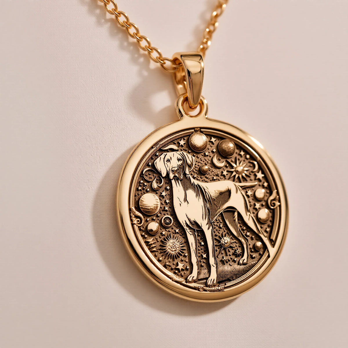Doberman Dog Cosmic Medallion Necklace | Silver & Plated Options - Celestial Nighttime Sky - Görsel 2, 14k doberman charm