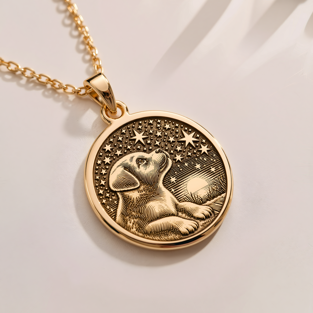 Dog Paw Memorial Pendant - 14K Solid Gold, Right Angle View