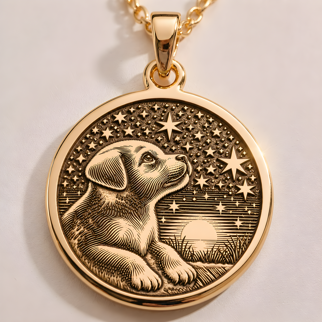 Dog Memorial Necklace: 14K Gold with dog memorial gift 14k gold puppy talisman amulet - View 158