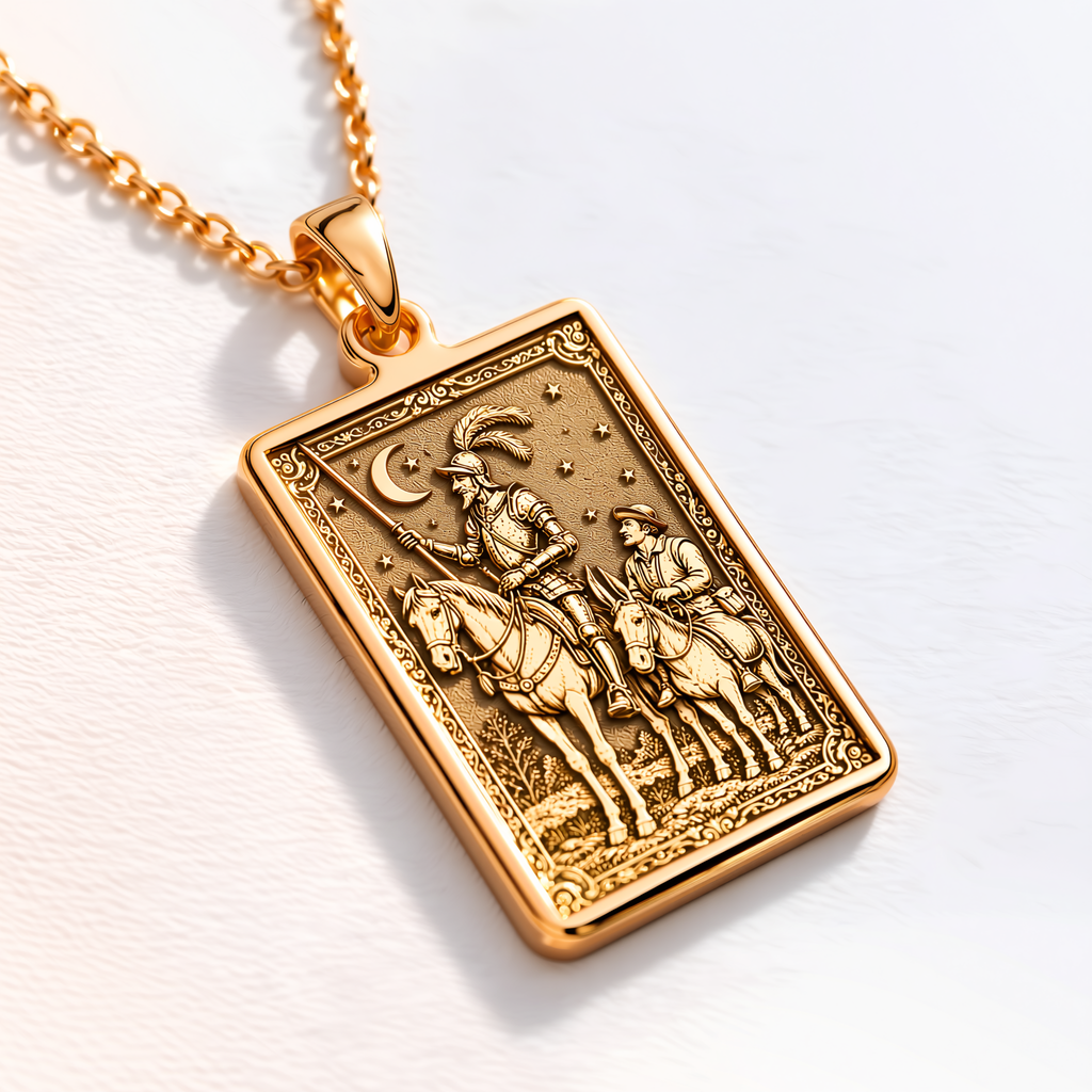 Don Quixote Knight Coin Pendant - 14K Solid Gold, Left Angle View