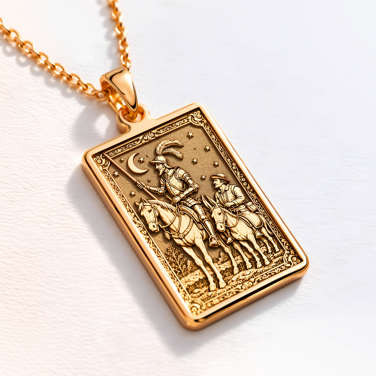 Don Quixote Knight Coin Pendant - 14K Solid Gold, Left Angle View