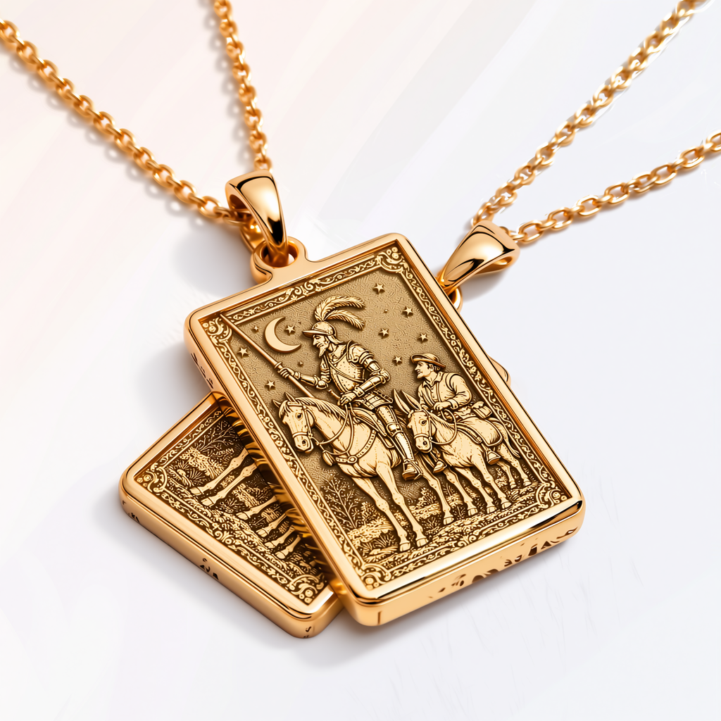 Don Quixote Knight Coin Pendant - 14K Solid Gold, Right Angle View