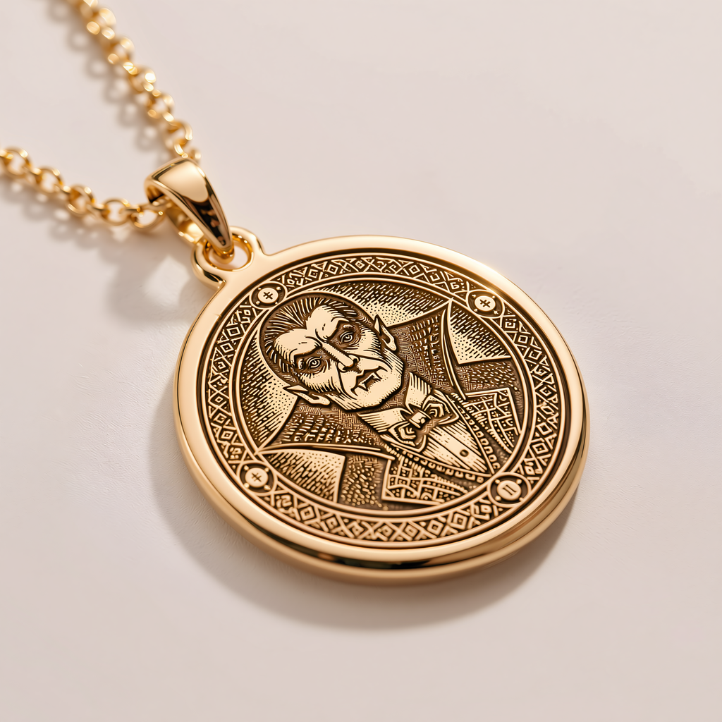 Dracula Vampire Gothic Necklace - 14K Solid Gold, Left Angle View
