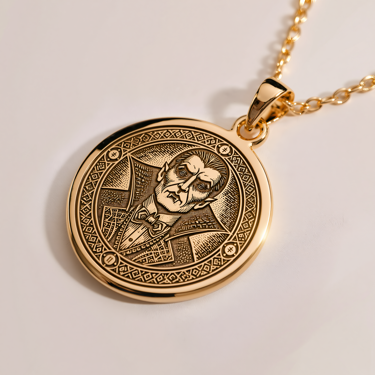 Dracula Vampire Gothic Necklace - 14K Solid Gold, Right Angle View