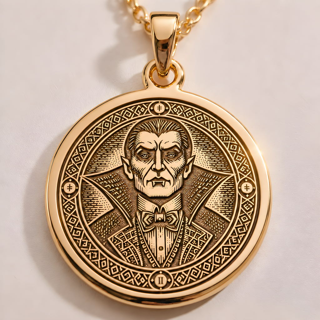 Dracula Necklace: 14K Gold with vampire pendant goth macabre talisman occult amulet - View 48