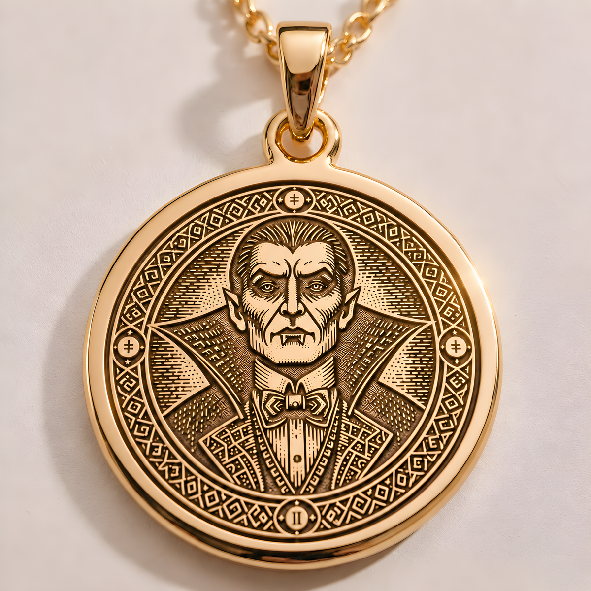 Dracula Necklace: 14K Gold with vampire pendant goth macabre talisman occult amulet - View 48