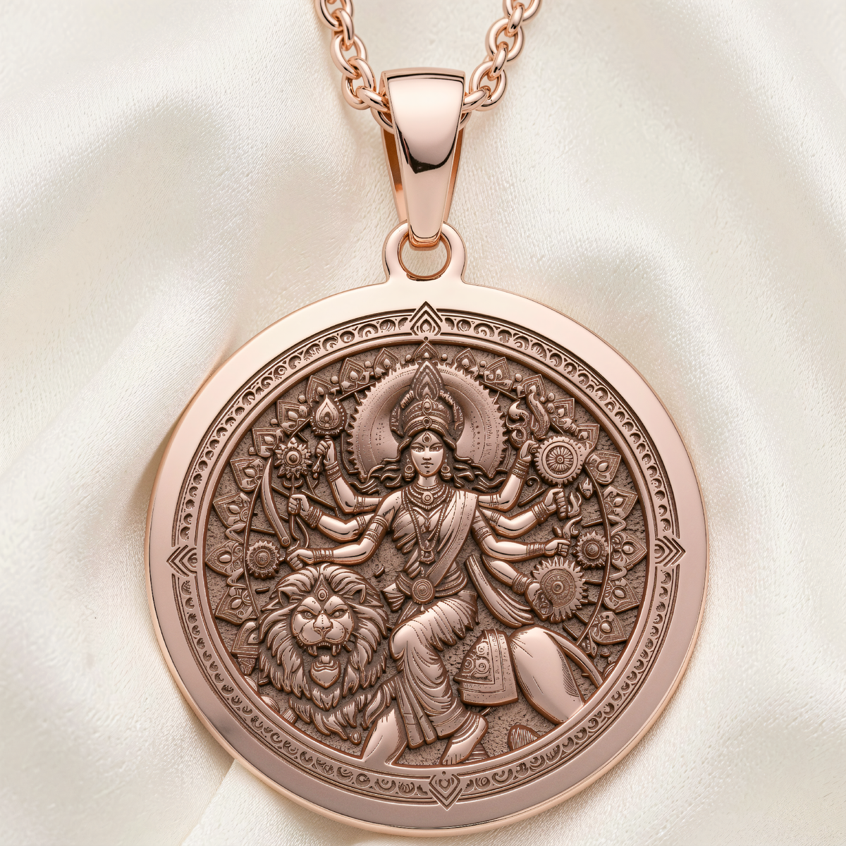 Durga Warrior Ten Arms Pendant - 14K Rose Gold Plated
