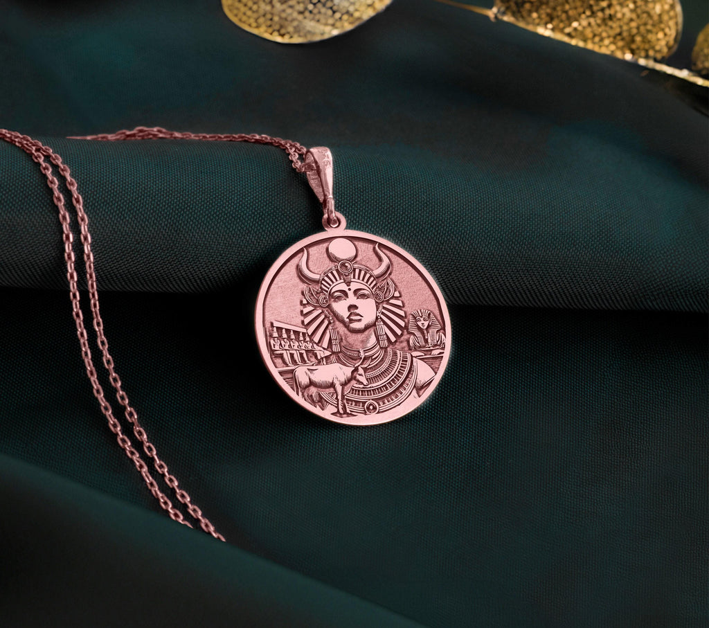 Rose gold goddess charm, Egyptian rose gold jewelry, Hathor rose gold charm, Rose gold Egyptian pendant, Rose gold mythology charm, Hathor rose gold necklace, Rose gold spiritual charm, Rose gold fertility pendant, Hathor rose gold jewelry.
