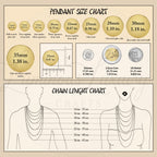 The image is a detailed chart that provides the sizes of various pendant necklaces in inches, ranging from 14 to 35, and from 16 to 60. It also includes a chain length chart that shows the chain lengths in inches, ranging from 14 to 35, and from 16 to 60. The chart provides a visual representation of the sizes and chain lengths of different pendant necklaces, making it easier to compare and understand the measurements.