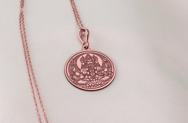 Brahma 14K Solid Gold Pendant, Hindu God Brahma, Gift for Hindu Brahman, Trimurti Gold Charm Necklace, Brahma Silver Necklace, Hindu jewelry