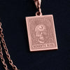 Rose gold-plated skull charm necklace, Memento Mori pendant, boho style, feminine resilience symbol, dainty and versatile, perfect for layering, lightweight for daily wear, unique handcrafted gift, one-of-a-kind charm.