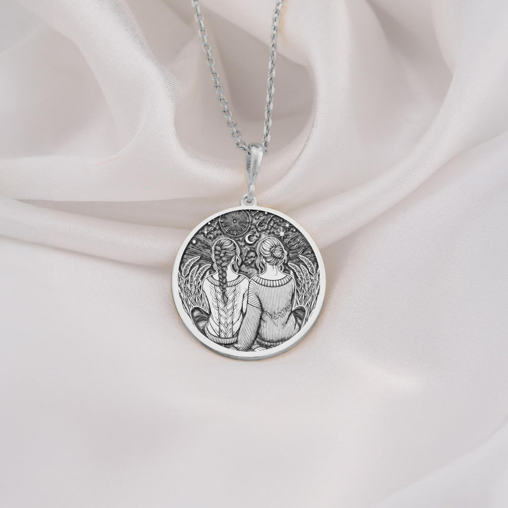 Friendship Friendship Necklace Necklaces 925 925 Sterling Silver pendant necklace featuring two embracing winged figures in a circular design.