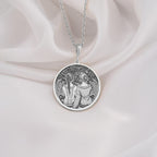 Friendship Friendship Necklace Necklaces 925 925 Sterling Silver pendant necklace featuring two embracing winged figures in a circular design.