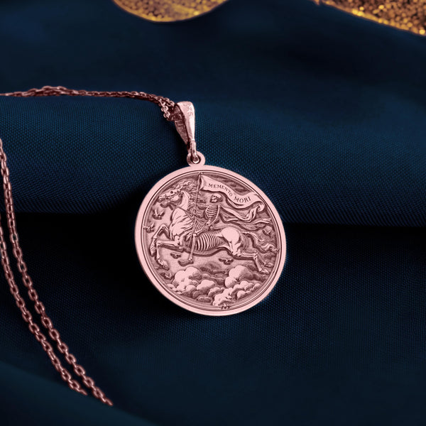 Memento Mori rose gold coin pendant Necklace, a thoughtful memorial gift to honor a father memory. This symbolic keepsake offers comfort, healing, and a reminder of life’s balance. Perfect for sympathy or remembrance