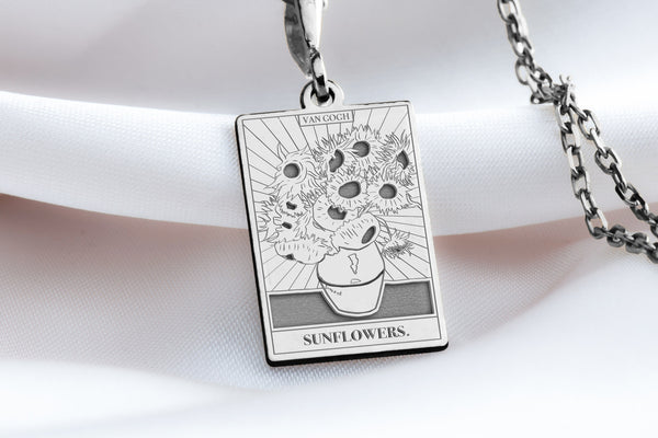 14 K Solid Gold Van Gogh SunFlower Necklace, SunFlower Van Gogh Pendant, SunFlower Dainty Charm, Van Gogh Painting Necklace