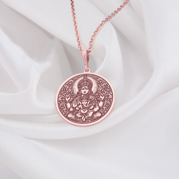 Parvati 14K Solid Gold Necklace, Mother Goddess Charm, Gold Gauri Charm Necklace, Silver Uma Charm Pendant, Mother of Ganesha, Hindu jewelry