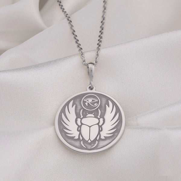 14K Solid Gold Egyptian Bug, Ancient Egypt, Silver Scarab Necklace, Horus Pendant, Protection Necklace, Scarab Necklace, Spiritual Necklace