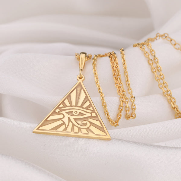 14K Solid Gold Eye of Horus Necklace, Ancient Egypt Jewelery, Ancient Symbol, Spiritual Necklace, Protection Pendant, Horus Necklace