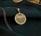 Lavender Field Floral Sun Coin Pendant Necklaces 14K 14K Gold Plated sunburst pattern pendant necklace with antique finish