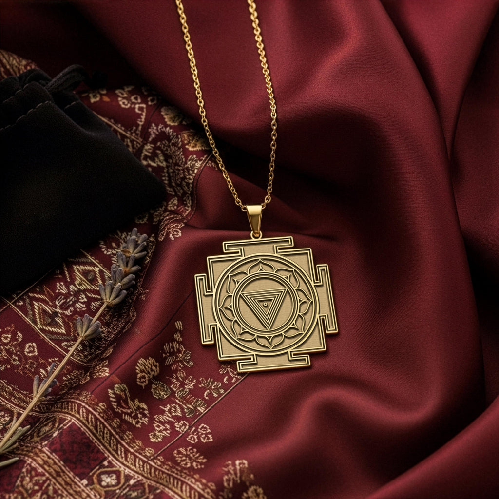 MahaKali Yantra pendant in 14K gold plating - sacred geometr