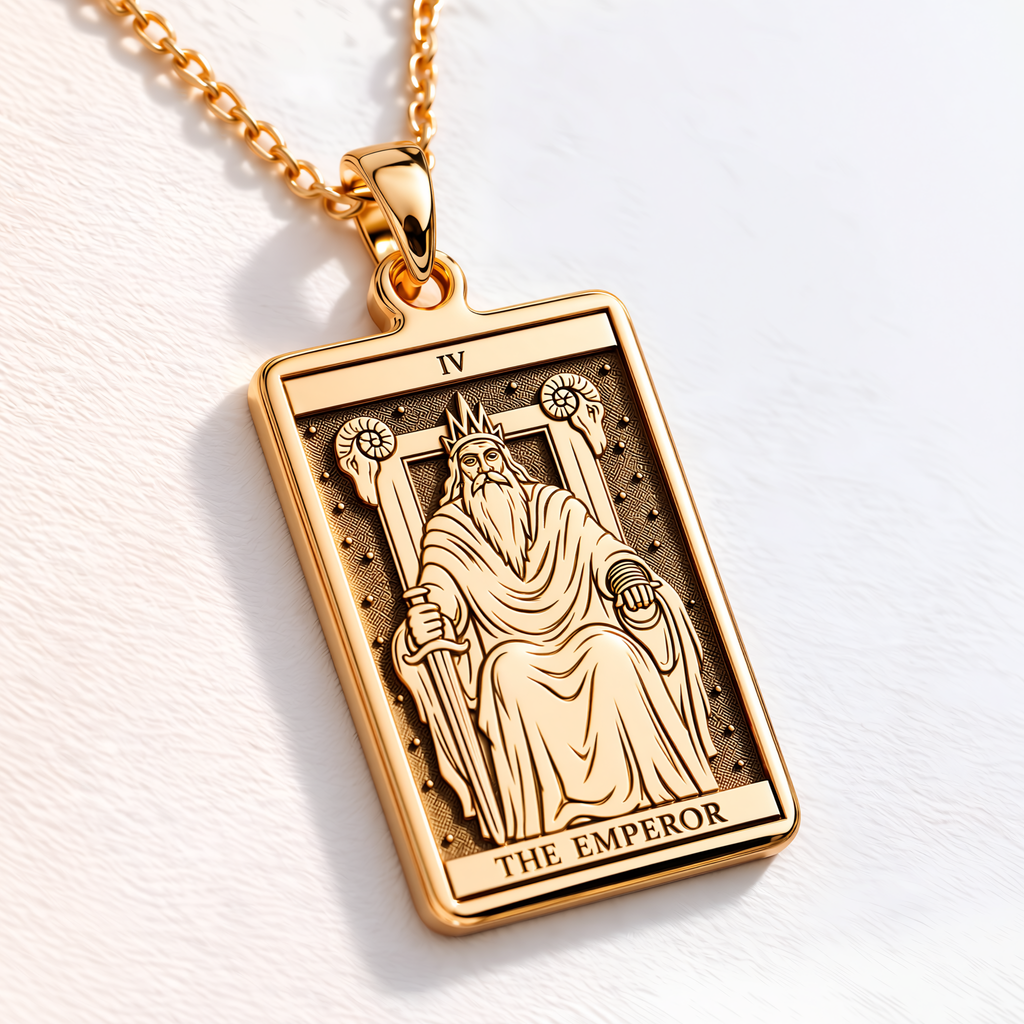 Emperor Card Tarot Necklace - 14K Solid Gold, Left Angle View