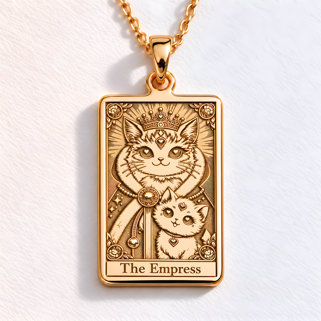 Empress Card Major Arcana Pendant in a gold finish, shown from the front with detailed engraving on the pendant.