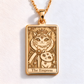 Empress Card Major Arcana Pendant in a gold finish, shown from the front with detailed engraving on the pendant.