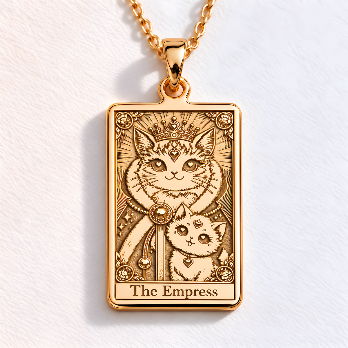 Empress Card Major Arcana Pendant in a gold finish, shown from the front with detailed engraving on the pendant.