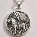Equestrian Saint Joan of Arc Pendant - 925 Sterling Silver