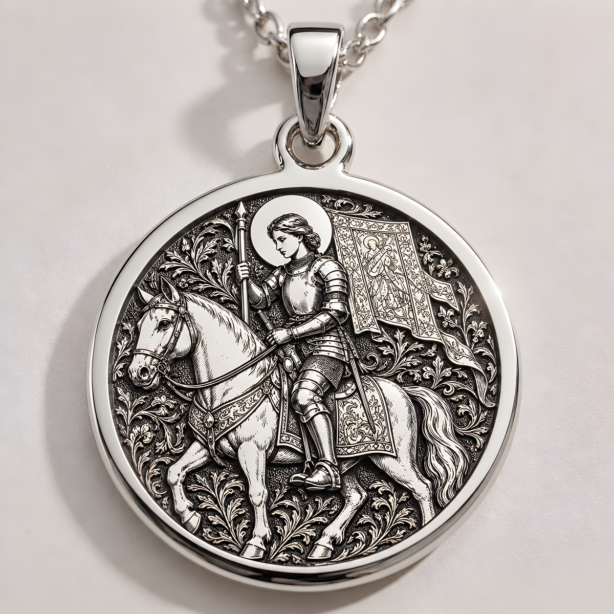 Equestrian Saint Joan of Arc Pendant - 925 Sterling Silver