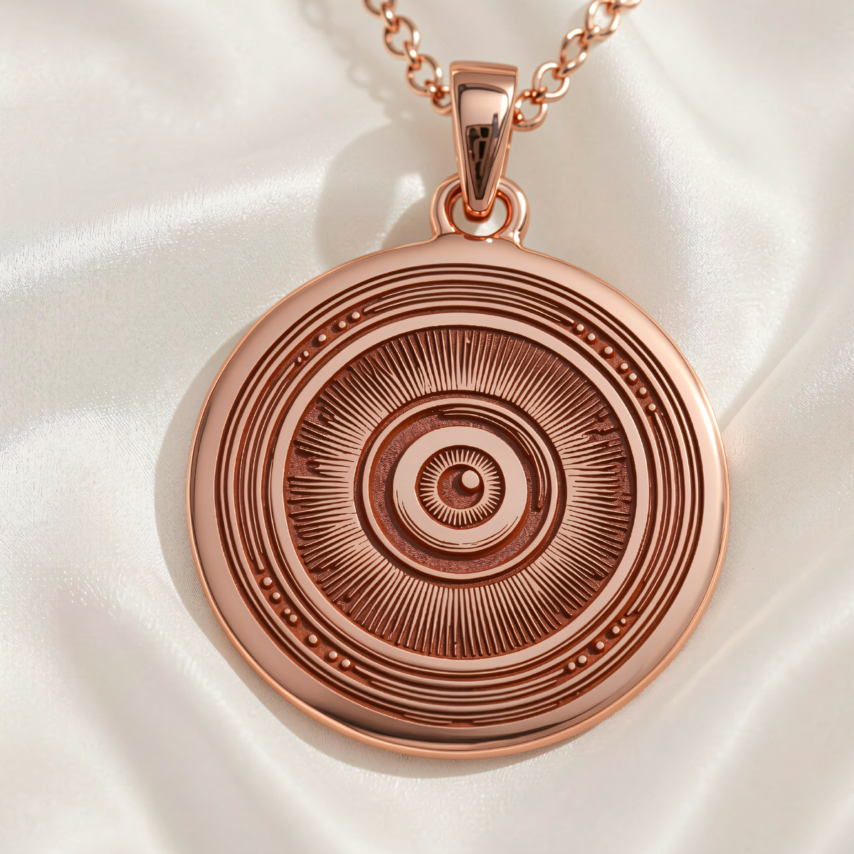 Evil Eye Pendant Necklace - Protection Amulet Charm - 14K Rose Gold Plated Front View