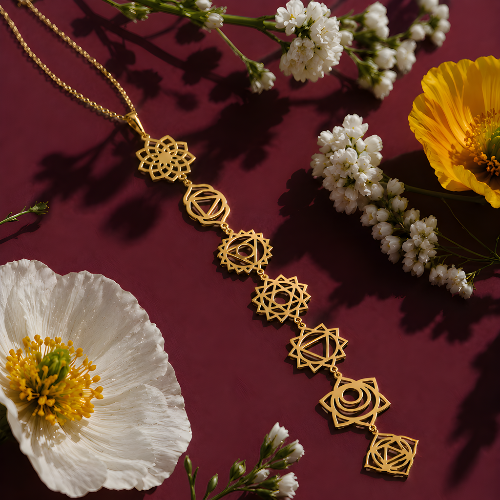 14K solid gold 7 Chakra Healing pendant, detailed view 3.