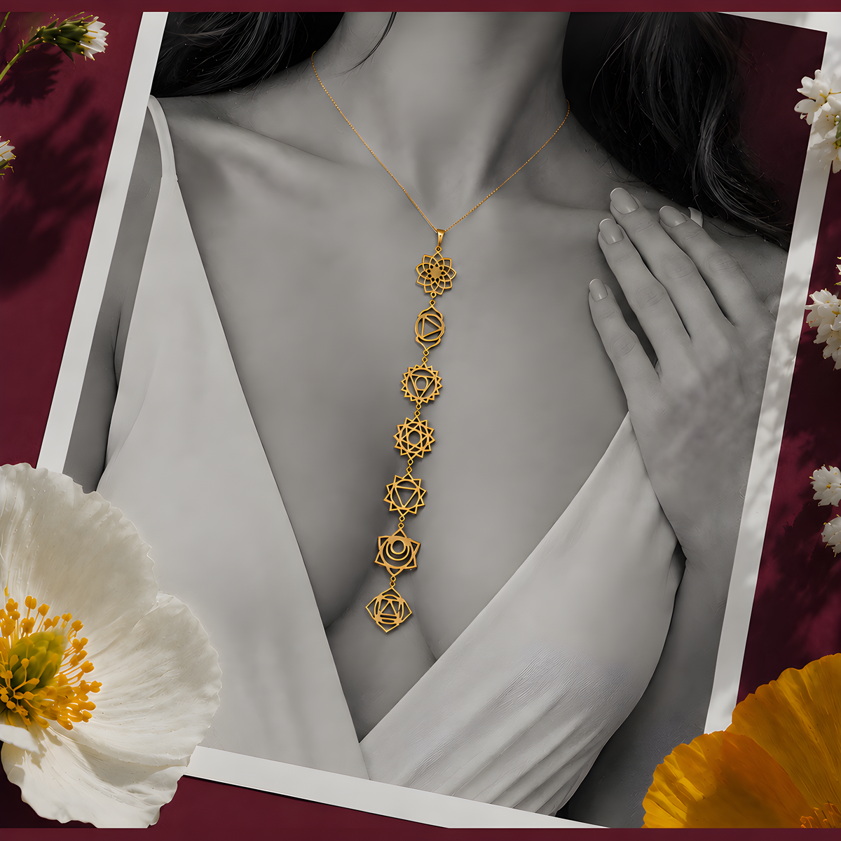 14K solid gold 7 Chakra Healing pendant, detailed view 6.