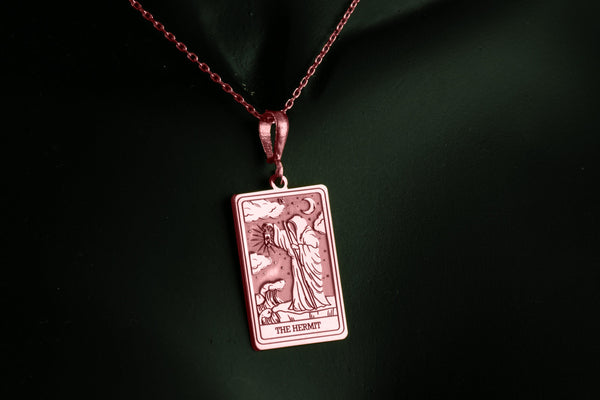 Rose gold hermit tarot pendant, tarot necklace rose gold, hermit tarot jewelry, spiritual tarot charm, rose gold tarot pendant, tarot card necklace, hermit amulet rose gold, introspection charm