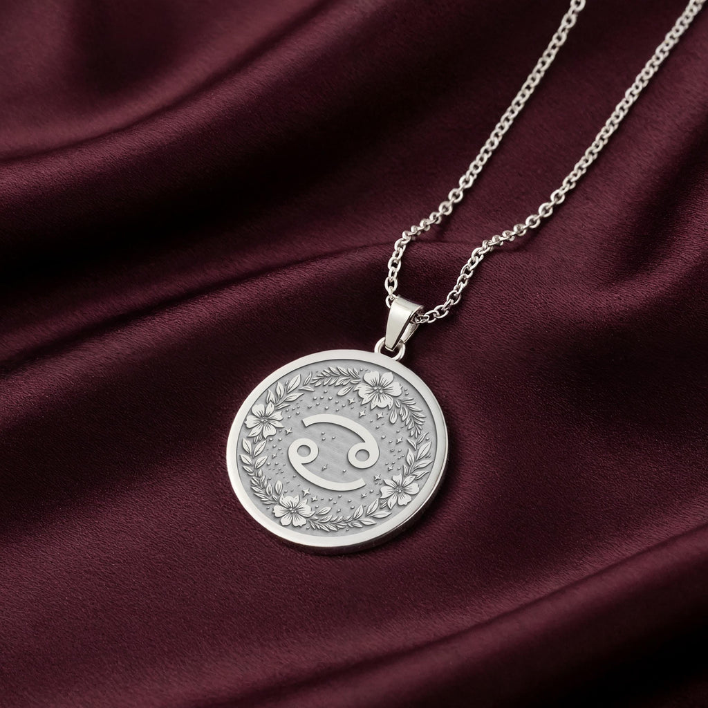 Cancer Crab Astrological Medallion Pendants 925 925 Sterling Silver sterling silver pendant with swirling scroll design and wreath border necklace