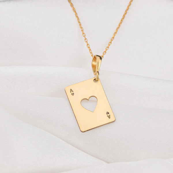 Ace of heart gold charm pendant necklace, gift for her, romantic jewelry, Heart Jewelry, heart pendant, playing card charms