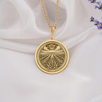 Elegant 14K Solid Gold Lavender Field pendant, featuring an intricately engraved blooming lavender garden under the sun. A perfect gold floral necklace, symbolizing serenity, peace, and natural beauty.