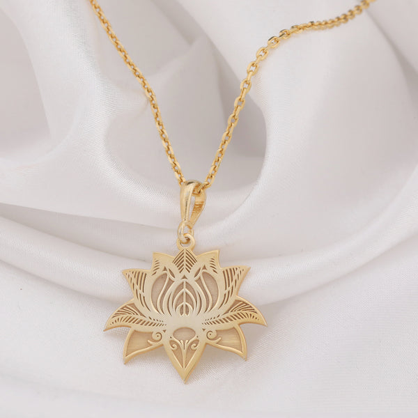 14K Solid Gold Lotus Necklace - Rose Gold, Silver Lotus Pendant, Zen Floral Necklace, Minimalist Yoga Jewelry, Dainty Floral Gift for Her