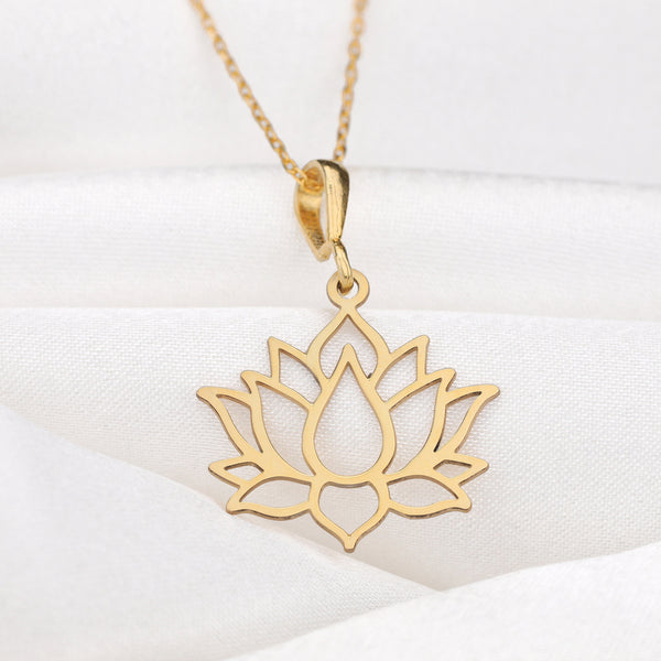 solid gold lotus pendant crafted from real gold, symbolizing purity and transformation, the perfect gift for a loved one or a spiritual milestone.&quot;