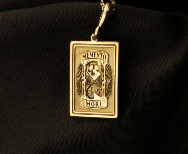 14K Solid Gold Memento Mori Hourglass Charm Necklace, Memento Mori hourglass Medallion, Silver Memento Mori Rose Gold Charm Locked Pendant